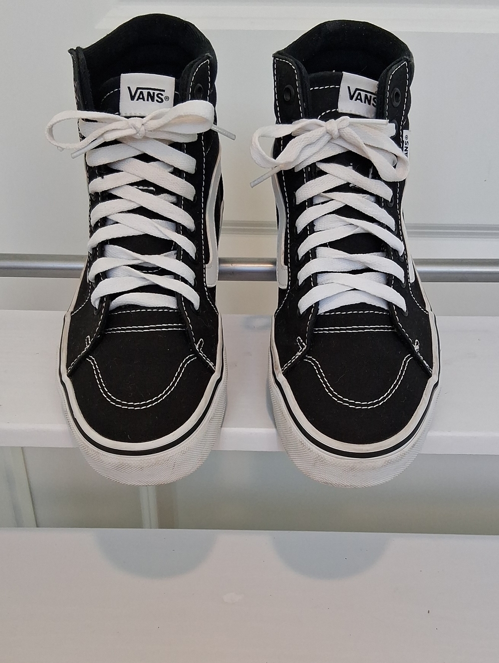 Vans Black and White High-Top Skate Sneakers
